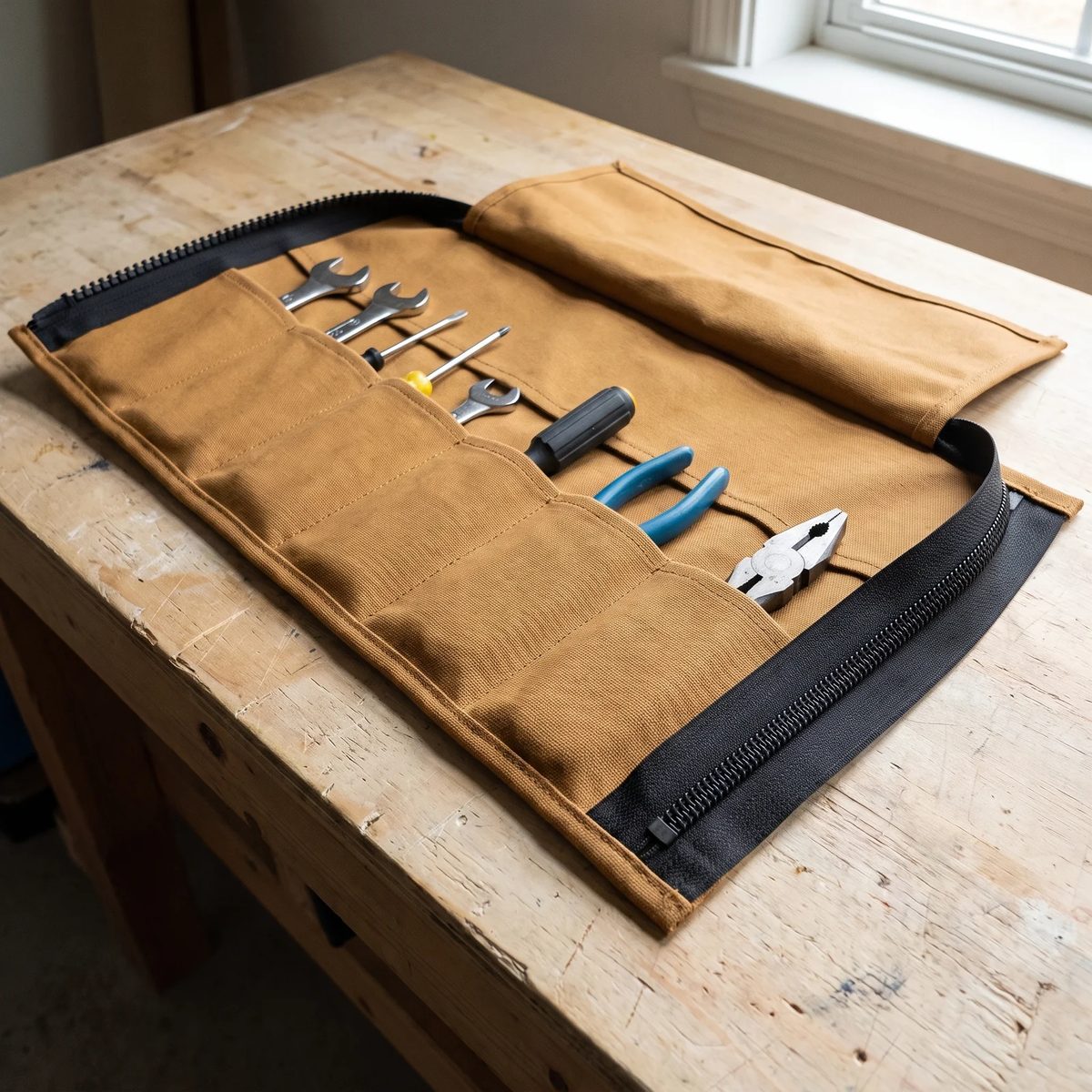 Estuche enrollable de herramienta con cremallera número 10 en todo el borde