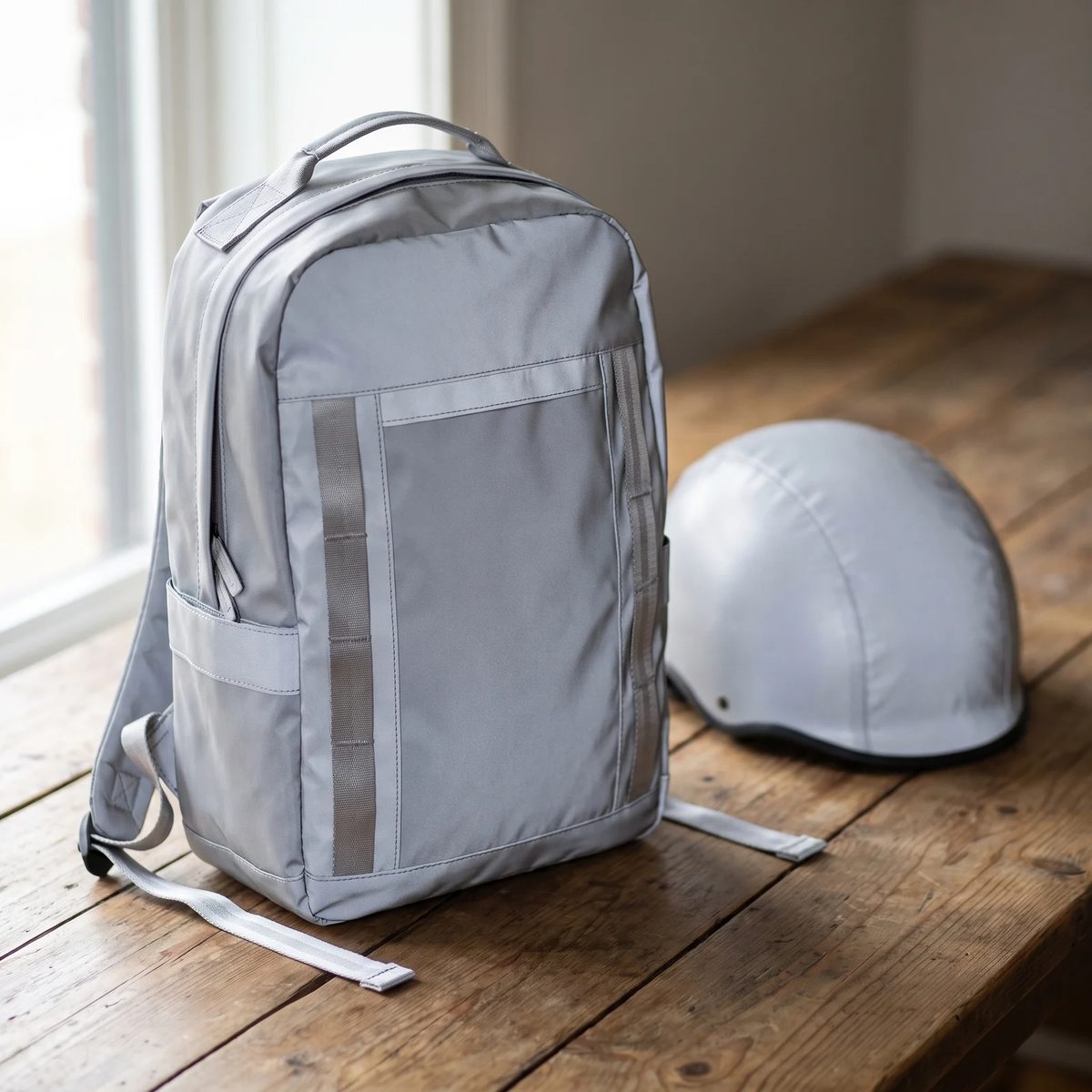 Tela reflectiva gris medio: morral con paneles reflectivos