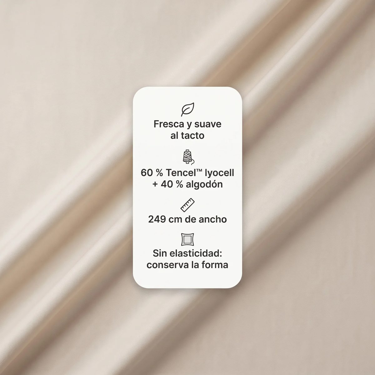 Tencel de Algodón color beige: fresca y suave, 60 % Tencel lyocell y 40 % algodón, 249 cm de ancho, sin elasticidad
